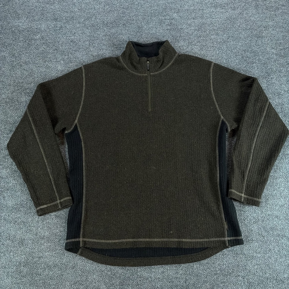 Vintage Royal Robbins Mens Quarter Zip Wool Blend Sweater Brown Olive Large Fall